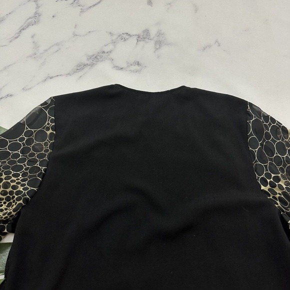 Spencer Alexis Kimono Blouse Top Size M Black Cream Silk Blend Floral Jacquard - Picture 9 of 12